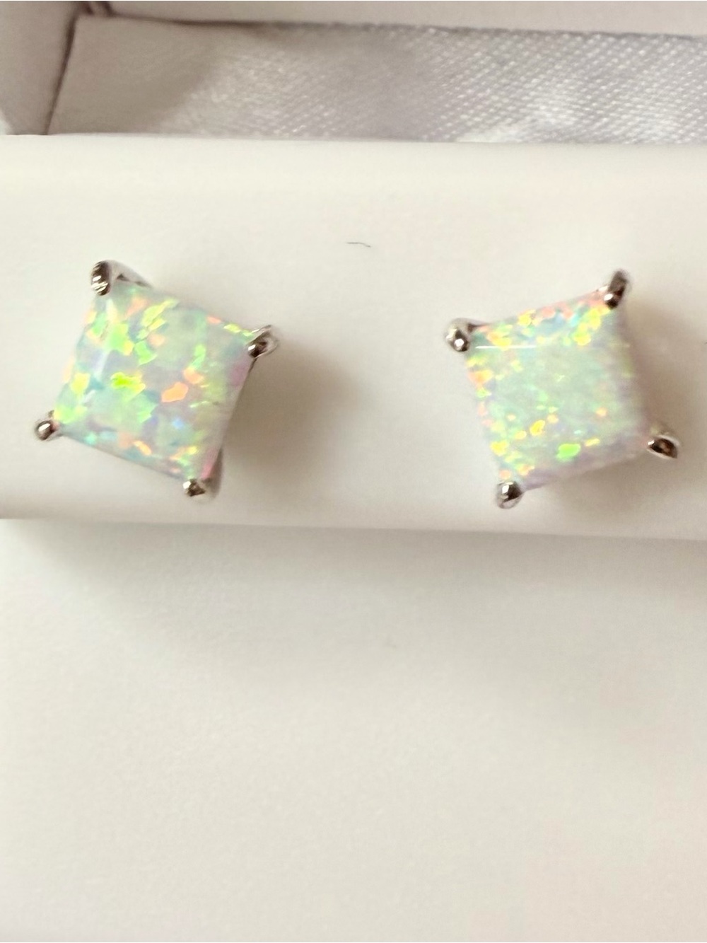 White Opal & Sterling Silver Stud Earrings